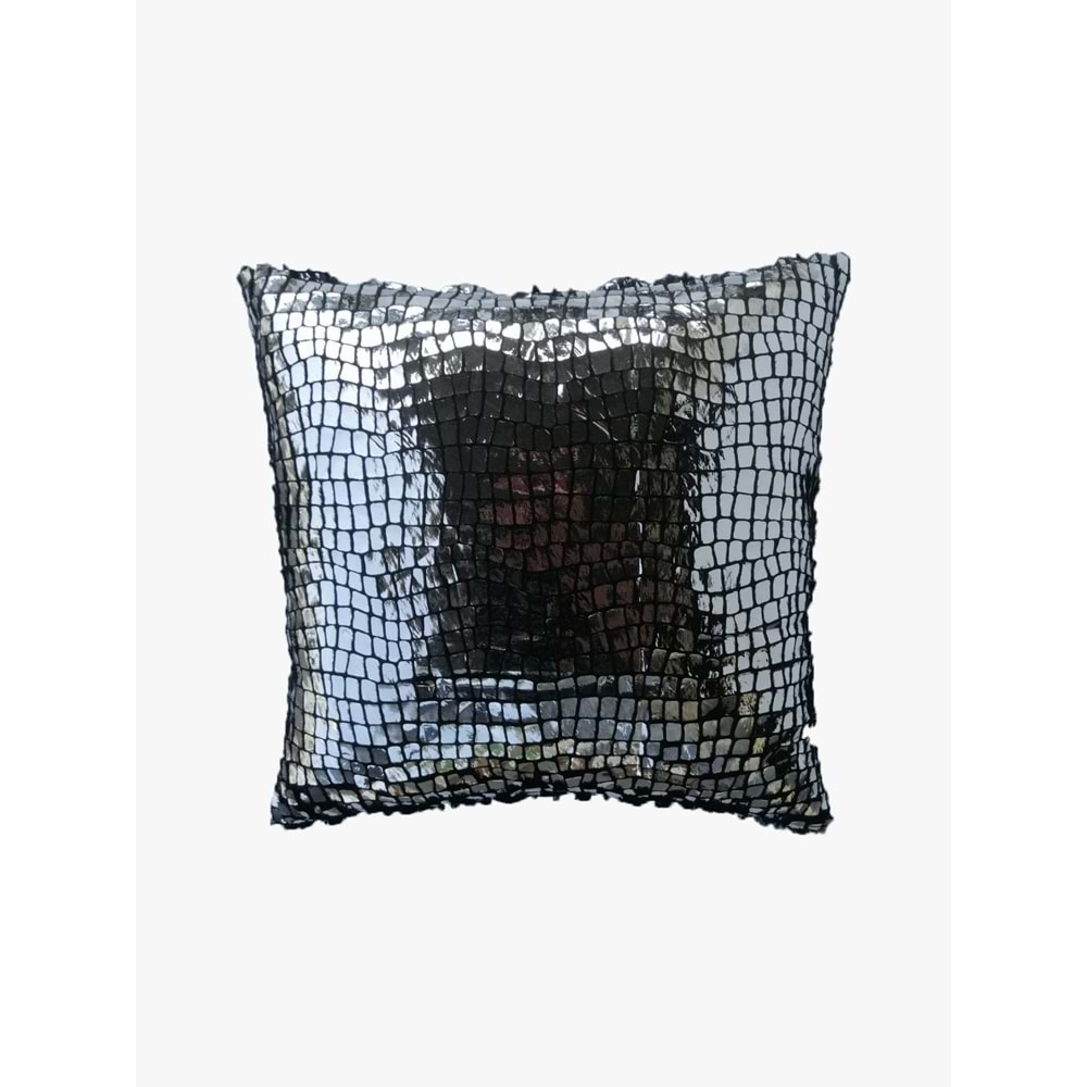 4'lü Gümüş Renk Pullu Payetli Yastık Kırlent Kılıfı 45x45 cm.
