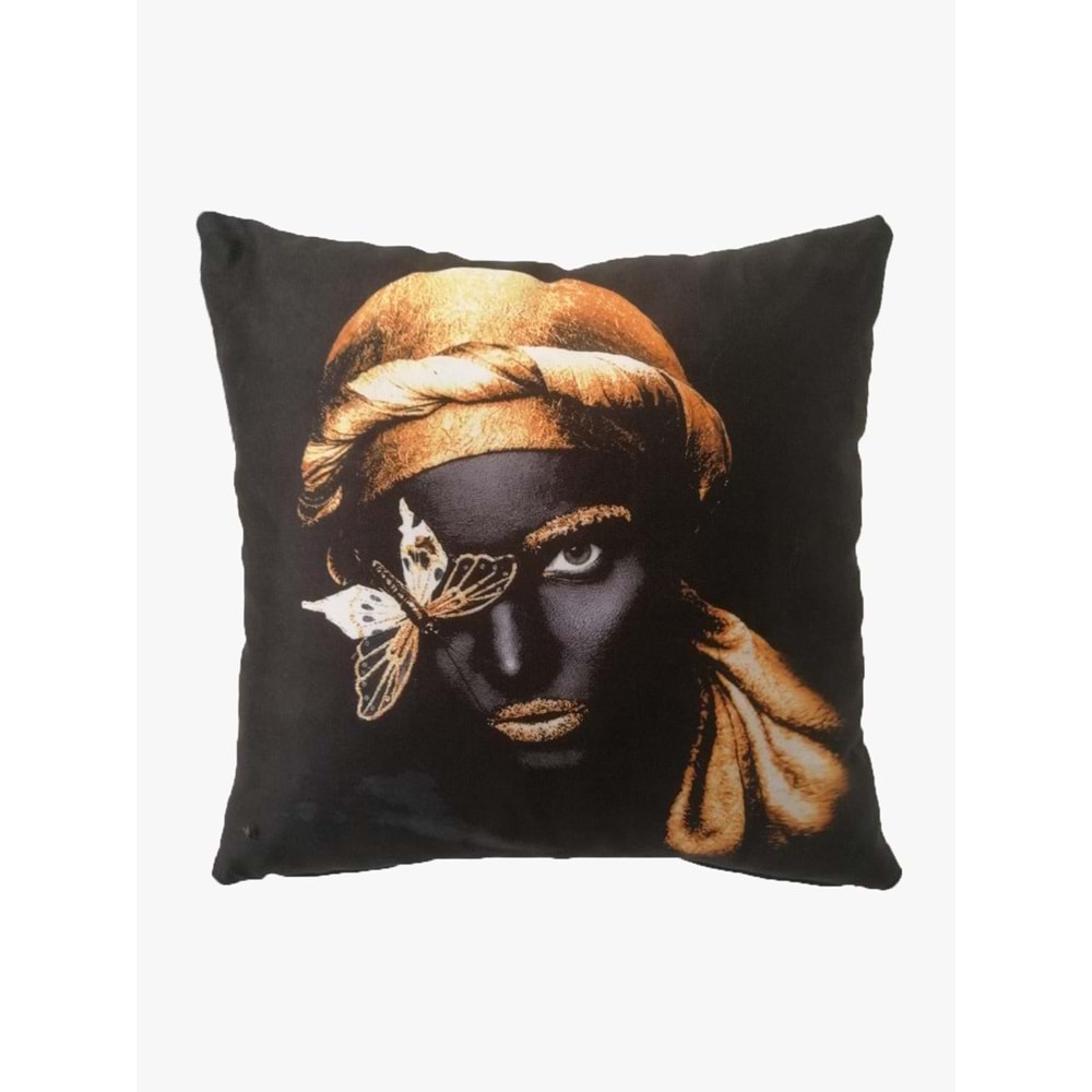 Kadın Figürlü Dijital Baskılı Siyah Yastık Kırlent Kılıfı 45x45 cm.