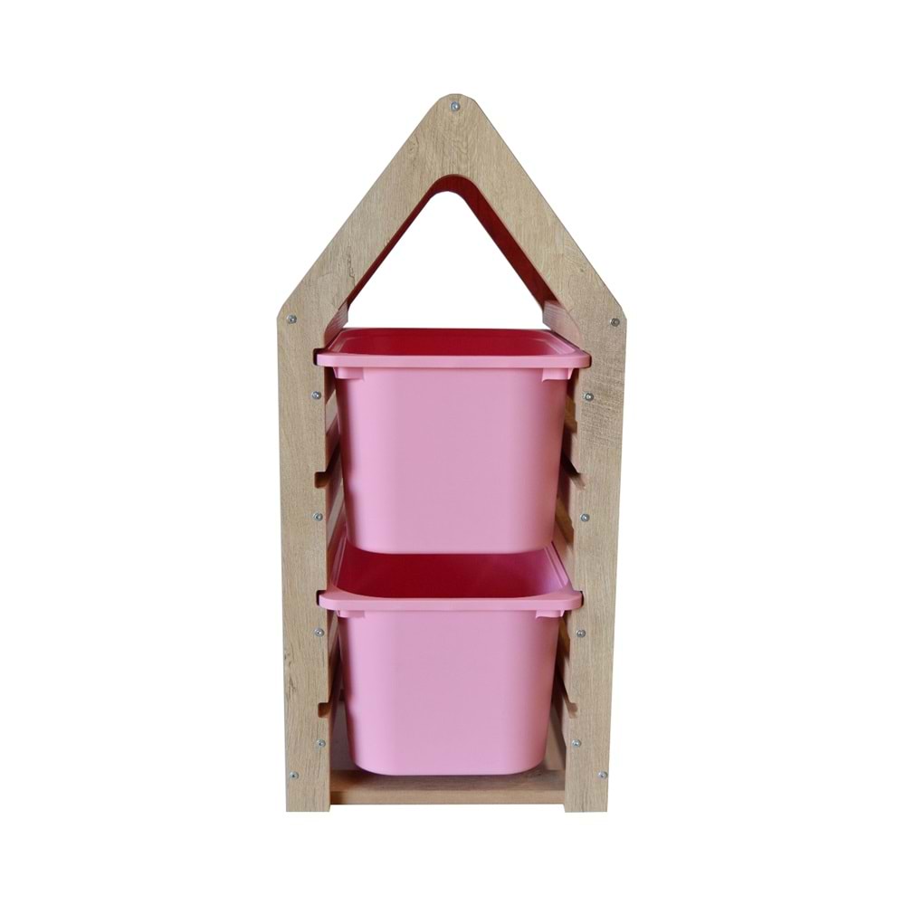 Montessori Pembe Oyuncak Saklama Düzenleme Ünitesi Dolabı - 2 Büyük Pembe Trofast Sepetli
