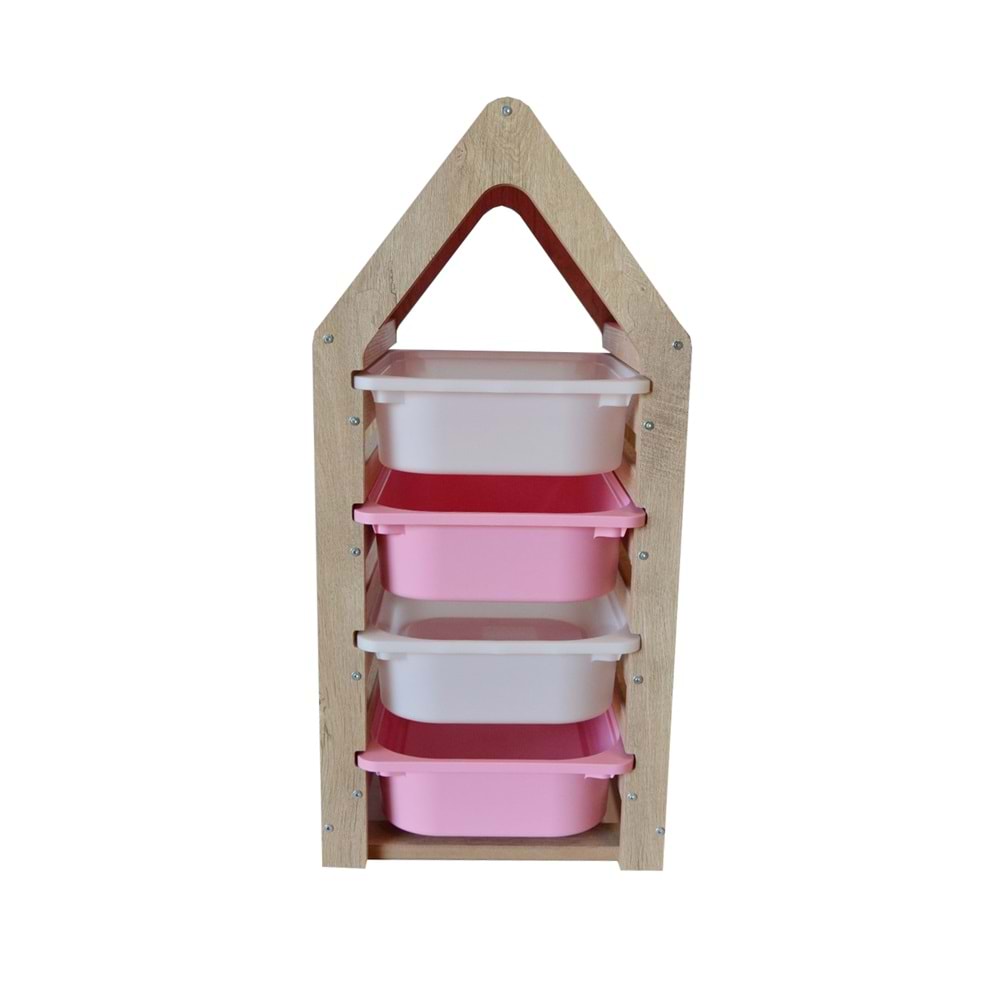 Montessori Pembe Oyuncak Saklama Düzenleme Ünitesi Dolabı - 2 Beyaz 2 Pembe Trofast Sepetli
