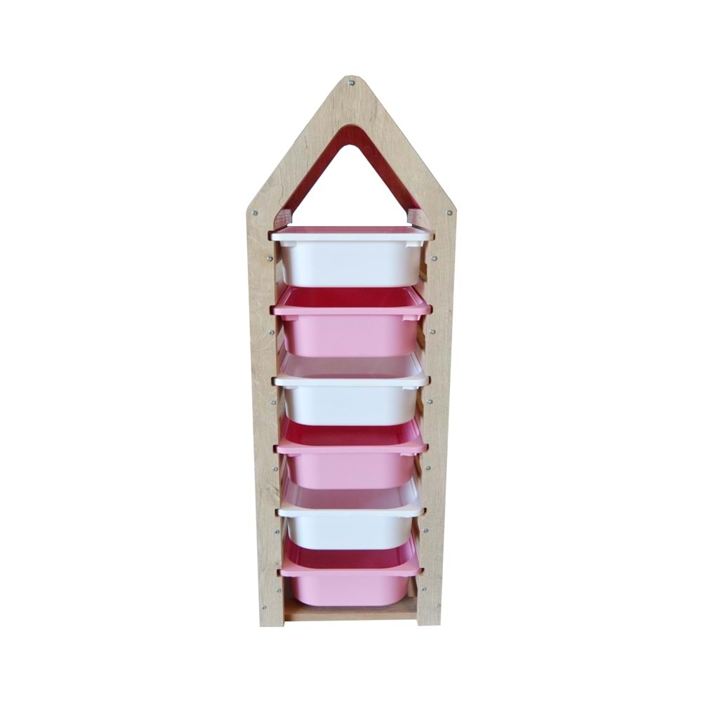 Montessori Pembe Oyuncak Saklama Düzenleme Ünitesi Dolabı - 3 Beyaz 3 Pembe Trofast Sepetli