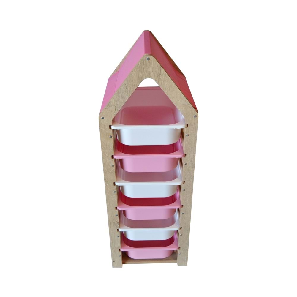 Montessori Pembe Oyuncak Saklama Düzenleme Ünitesi Dolabı - 3 Beyaz 3 Pembe Trofast Sepetli