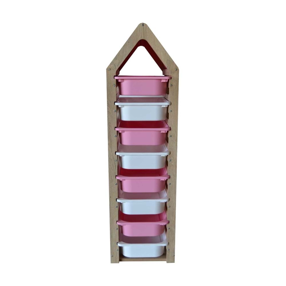 Montessori Pembe Oyuncak Saklama Düzenleme Ünitesi Dolabı - 4 Beyaz 4 Pembe Trofast Sepetli