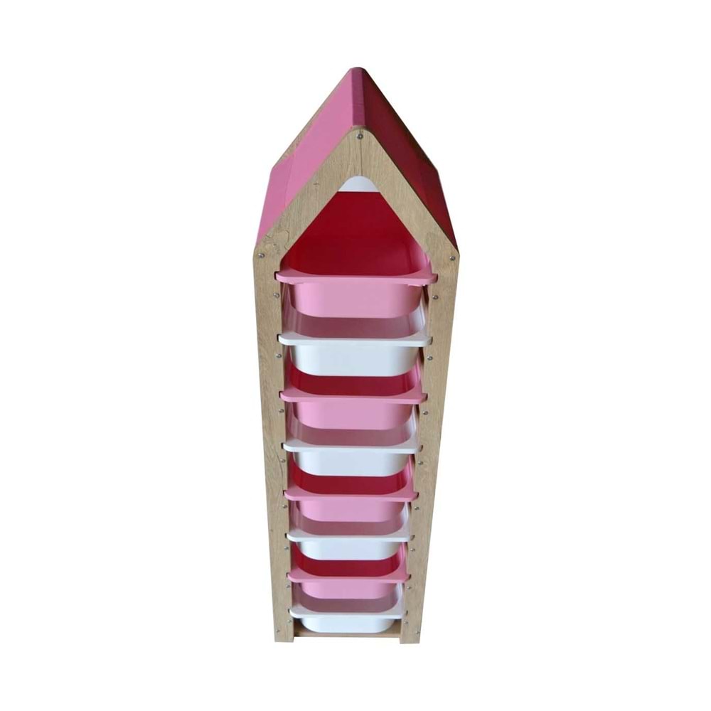 Montessori Pembe Oyuncak Saklama Düzenleme Ünitesi Dolabı - 4 Beyaz 4 Pembe Trofast Sepetli