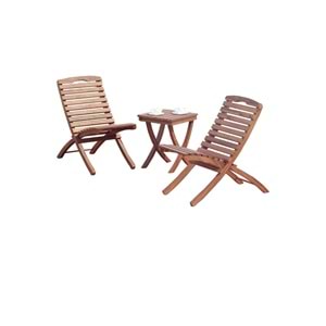 Bahçe Balkon Katlanabilir Ahşap Masa Sandalye Seti Takımı - 1 Masa 2 Sandalye