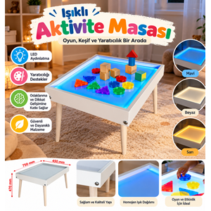 Damla Toys Montessori Ahşap Çocuk Işıklı Aktivite Oyun Masası - 9 Farklı Renk Işık