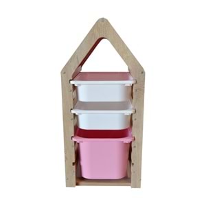 Montessori Pembe Oyuncak Saklama Düzenleme Ünitesi Dolabı - 1 Büyük Pembe 2 Beyaz Trofast Sepetli