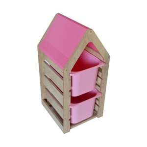 Montessori Pembe Oyuncak Saklama Düzenleme Ünitesi Dolabı - 2 Büyük Pembe Trofast Sepetli