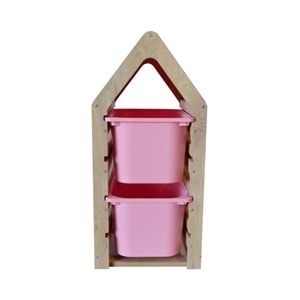 Montessori Pembe Oyuncak Saklama Düzenleme Ünitesi Dolabı - 2 Büyük Pembe Trofast Sepetli