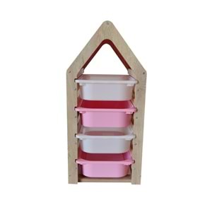 Montessori Pembe Oyuncak Saklama Düzenleme Ünitesi Dolabı - 2 Beyaz 2 Pembe Trofast Sepetli