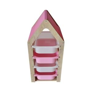 Montessori Pembe Oyuncak Saklama Düzenleme Ünitesi Dolabı - 2 Beyaz 2 Pembe Trofast Sepetli