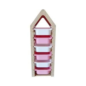 Montessori Pembe Oyuncak Saklama Düzenleme Ünitesi Dolabı - 3 Beyaz 3 Pembe Trofast Sepetli
