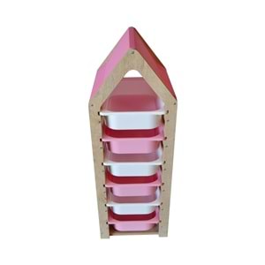 Montessori Pembe Oyuncak Saklama Düzenleme Ünitesi Dolabı - 3 Beyaz 3 Pembe Trofast Sepetli