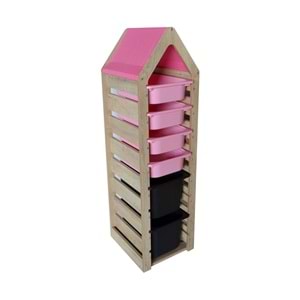 Montessori Pembe Oyuncak Saklama Düzenleme Ünitesi Dolabı - 2 Büyük Siyah 4 Pembe Trofast Sepetli