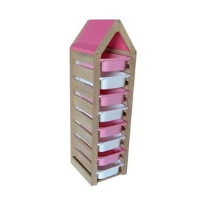 Montessori Pembe Oyuncak Saklama Düzenleme Ünitesi Dolabı - 4 Beyaz 4 Pembe Trofast Sepetli