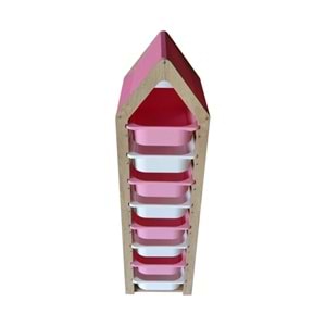 Montessori Pembe Oyuncak Saklama Düzenleme Ünitesi Dolabı - 4 Beyaz 4 Pembe Trofast Sepetli
