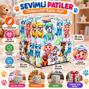 Damla Toys Sevimli Patiler Dekoratif Kare Puf