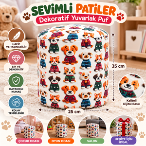 Damla Toys Sevimli Patiler Dekoratif Yuvarlak Puf