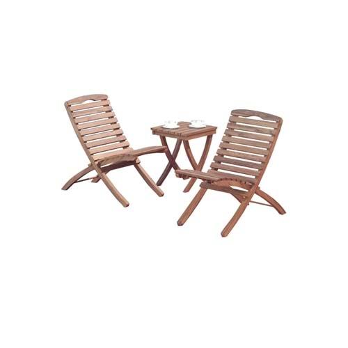 Bahçe Balkon Katlanabilir Ahşap Masa Sandalye Seti Takımı - 1 Masa 2 Sandalye