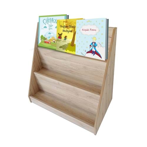 Bebek Çocuk Odası 3 Raflı Montessori Ahşap Kitaplık 80x80 cm.