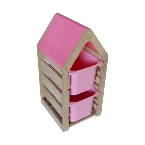 Montessori Pembe Oyuncak Saklama Düzenleme Ünitesi Dolabı - 2 Büyük Pembe Trofast Sepetli