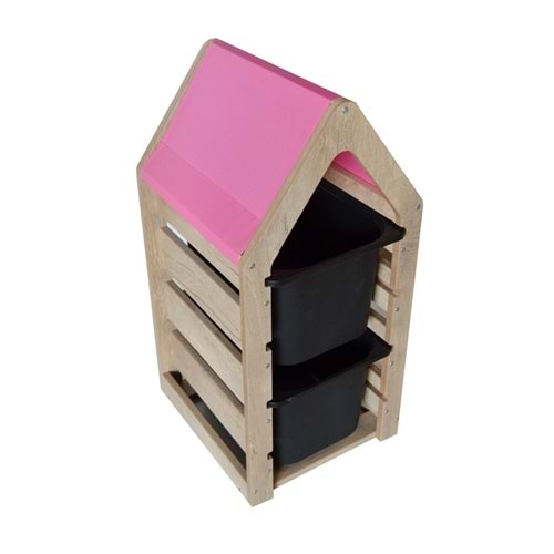 Montessori Pembe Oyuncak Saklama Düzenleme Ünitesi Dolabı - 2 Büyük Siyah Trofast Sepetli