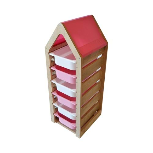 Montessori Pembe Oyuncak Saklama Düzenleme Ünitesi Dolabı - 3 Beyaz 3 Pembe Trofast Sepetli