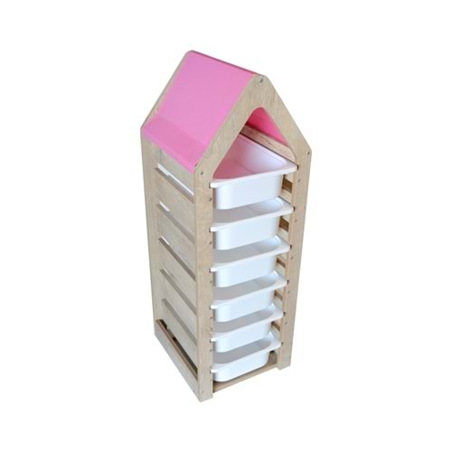 Montessori Pembe Oyuncak Saklama Düzenleme Ünitesi Dolabı - 6 Beyaz Trofast Sepetli