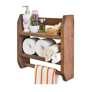 Dekoratif Ahşap Havlu ve Çok Amaçlı Banyo Mutfak Rafı 42x42 cm