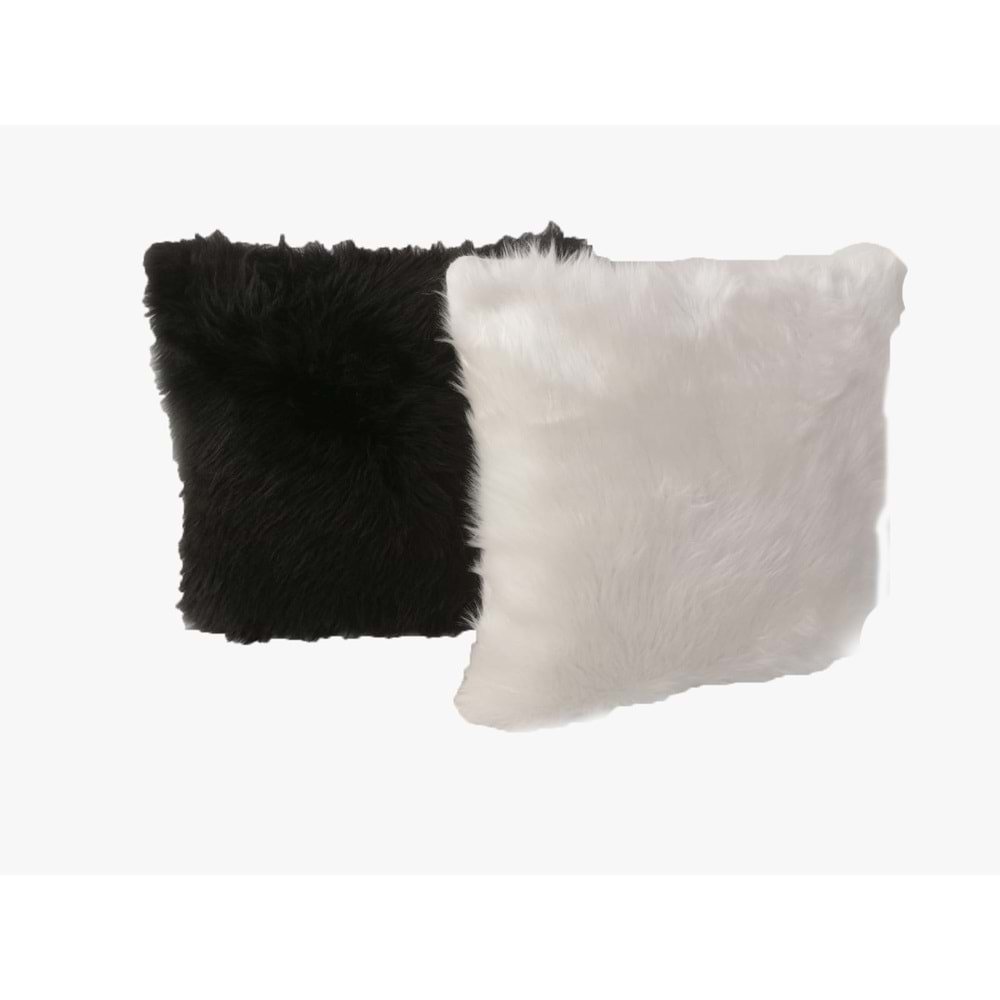 Siyah-Beyaz 2'li Peluş Yastık Kırlent Kılıfı 45x45 cm.