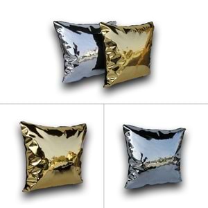 Gümüş ve Gold Renk 2'li Parlak Kumaş Yastık Kırlent Kılıfı 45x45 cm.