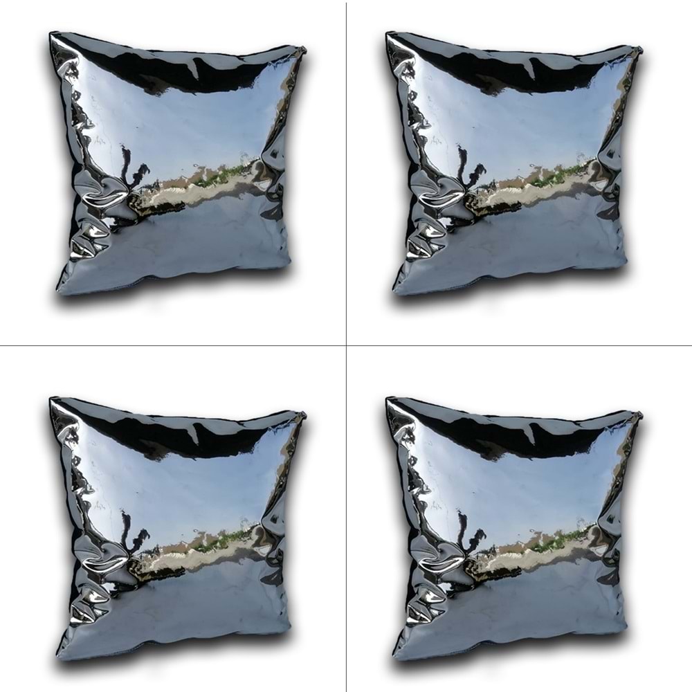 4'lü Gümüş Renk Parlak Kumaş Yastık Kırlent Kılıfı 45x45 cm.
