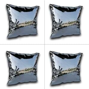 4'lü Gümüş Renk Parlak Kumaş Yastık Kırlent Kılıfı 45x45 cm.