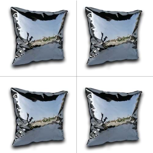 4'lü Gümüş Renk Parlak Kumaş Yastık Kırlent Kılıfı 45x45 cm.