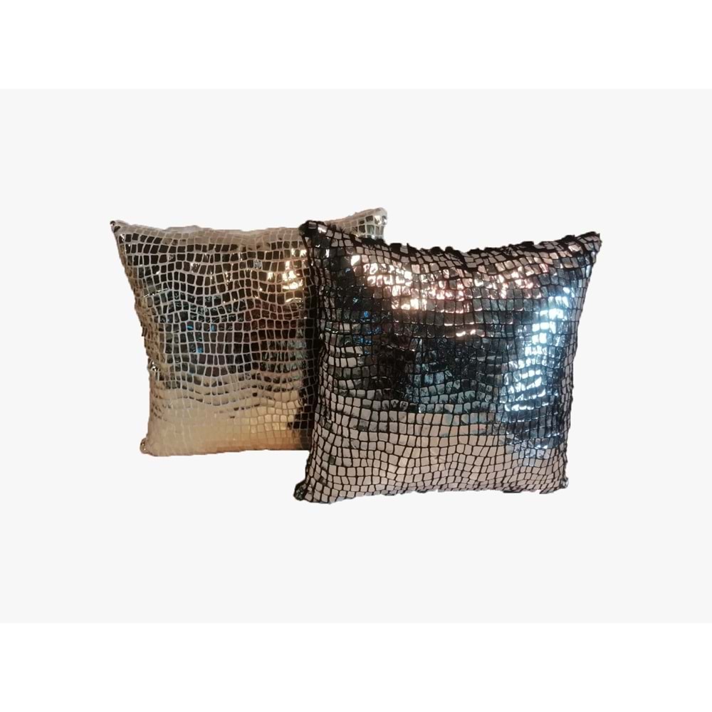 Gümüş ve Gold Renk 2'li Pullu Payetli Yastık Kırlent Kılıfı 45x45 cm.