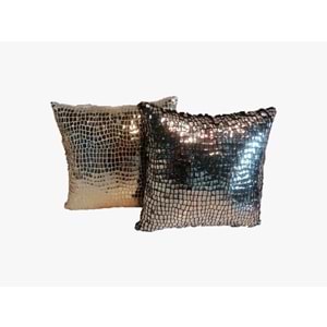 Gümüş ve Gold Renk 2'li Pullu Payetli Yastık Kırlent Kılıfı 45x45 cm.