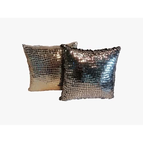 Gümüş ve Gold Renk 2'li Pullu Payetli Yastık Kırlent Kılıfı 45x45 cm.