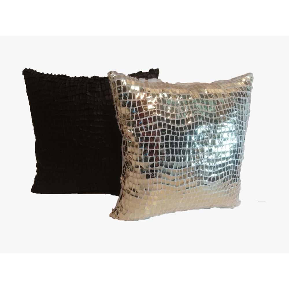 Gold ve Siyah Renk Pullu Payetli Yastık Kırlent Kılıfı 45x45 cm.