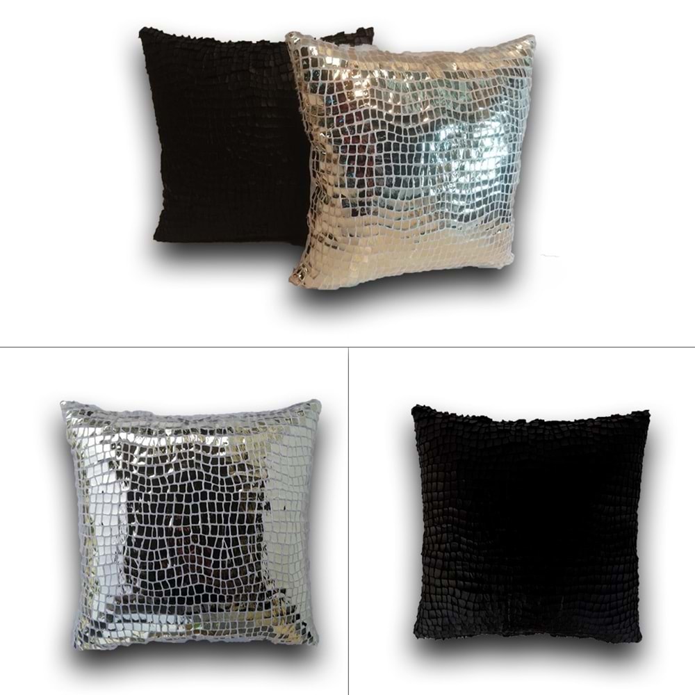 Gold ve Siyah Renk Pullu Payetli Yastık Kırlent Kılıfı 45x45 cm.