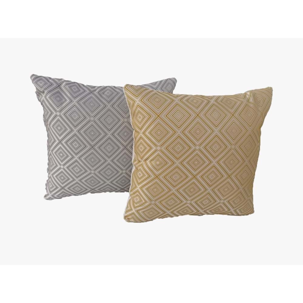 Bej ve Gri Renk 2'li Desenli Kumaş Yastık Kırlent Kılıfı 45x45 cm.