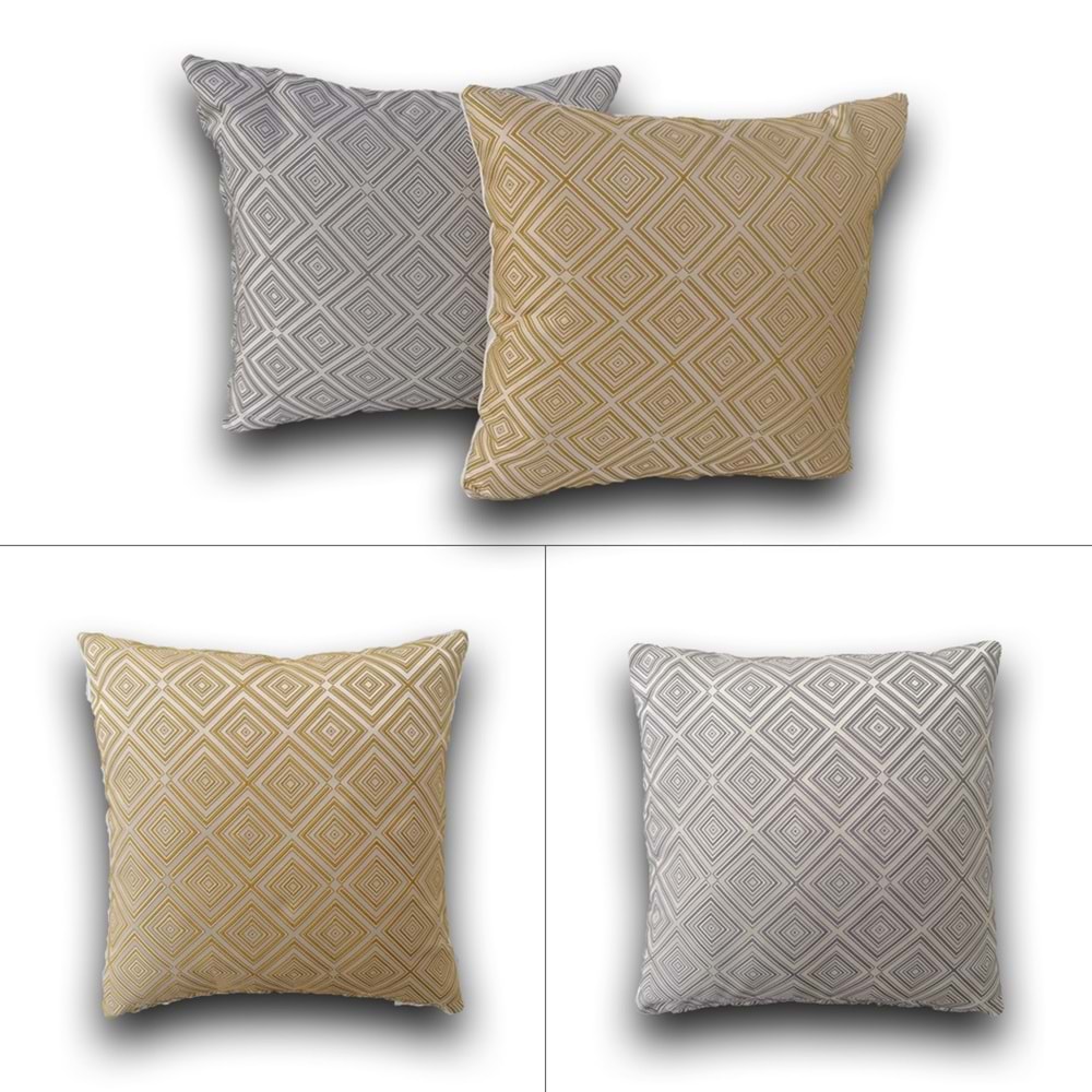 Bej ve Gri Renk 2'li Desenli Kumaş Yastık Kırlent Kılıfı 45x45 cm.