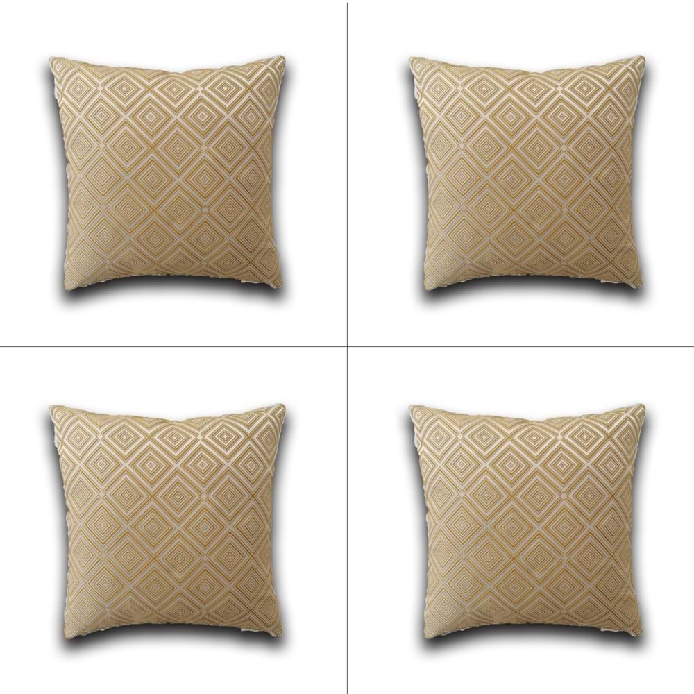 4'lü Bej Renk Desenli Kumaş Yastık Kırlent Kılıfı 45x45 cm.