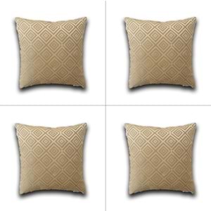 4'lü Bej Renk Desenli Kumaş Yastık Kırlent Kılıfı 45x45 cm.
