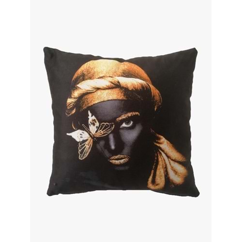 Kadın Figürlü Dijital Baskılı Siyah Yastık Kırlent Kılıfı 45x45 cm.