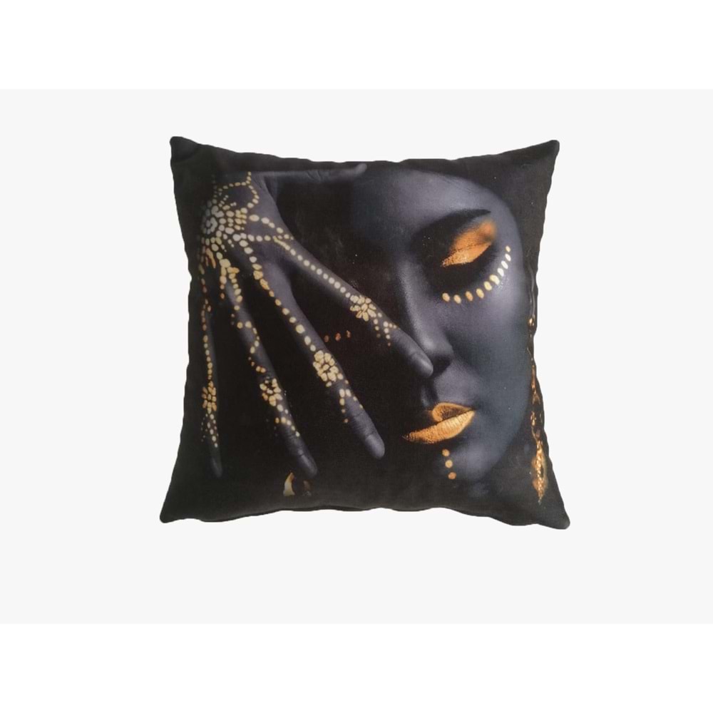 3'lü Kadın Figürlü Dijital Baskılı Siyah Yastık Kırlent Kılıfı 45x45 cm.