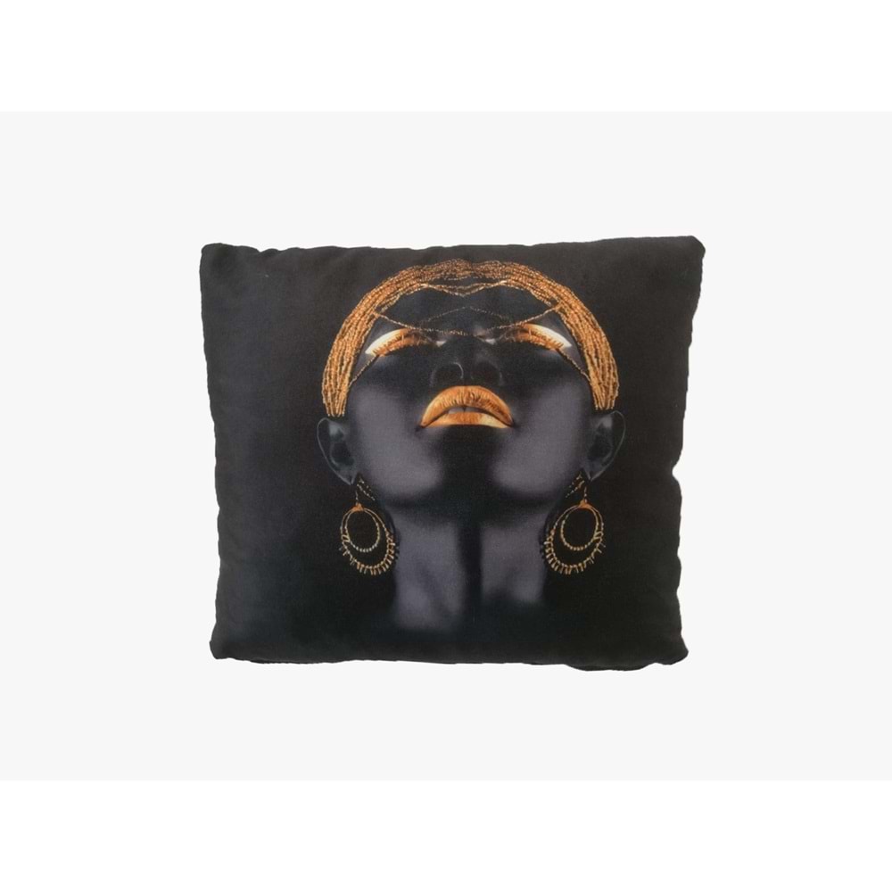 Kadın Figürlü Dijital Baskılı Siyah Yastık Kırlent Kılıfı 45x45 cm.