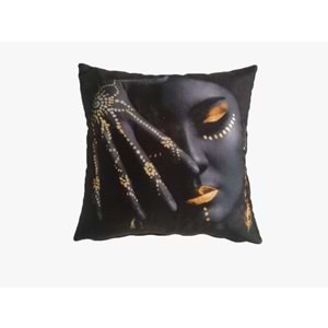 4'lü Kadın Figürlü Dijital Baskılı Siyah Yastık Kırlent Kılıfı 45x45 cm.