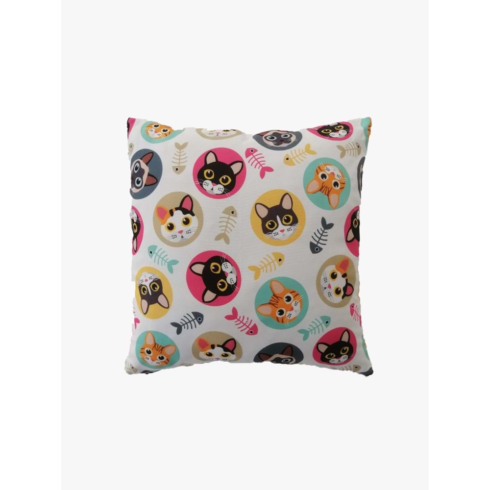 4'lü Kedi Figürlü Dijital Baskılı Yastık Kırlent Kılıfı 45x45 cm.