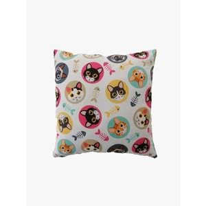 4'lü Kedi Figürlü Dijital Baskılı Yastık Kırlent Kılıfı 45x45 cm.