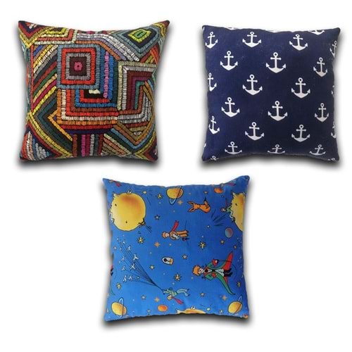 3'lü Dijital Baskılı Yastık Kırlent Kılıfı 45x45 cm.